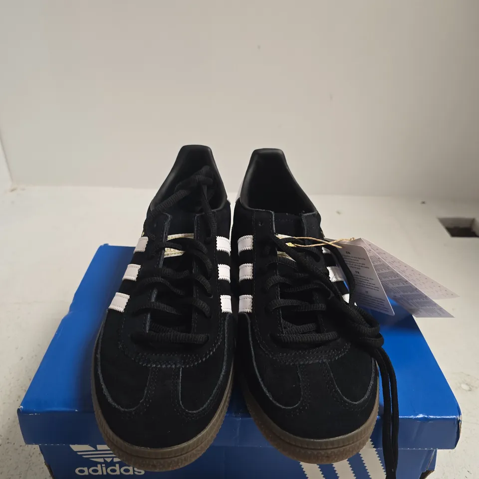 BOXED PAIR OF ADIDAS SPEZIAL BLACK SUEDE TRAINERS - SIZE 6