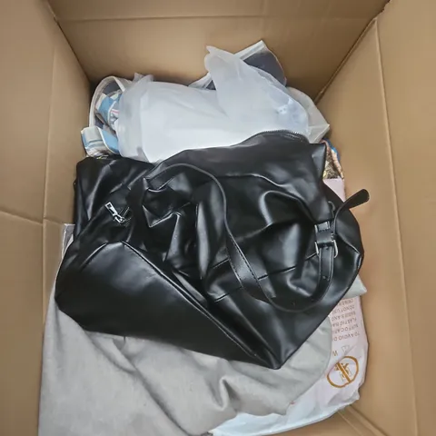LARGE BOX OF APPROXIMATELY 25 ASSORTED CLOTHING ITEMS IN VARIOUS COLOURS, STYLES AND SIZES - COLLECTION ONLY