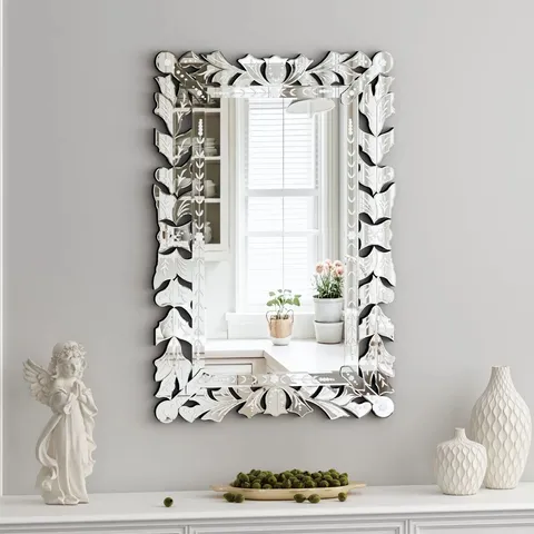 BOXED VENETIAN WALL MIRROR GLASS FRAMED FLAT ACCENT MIRROR