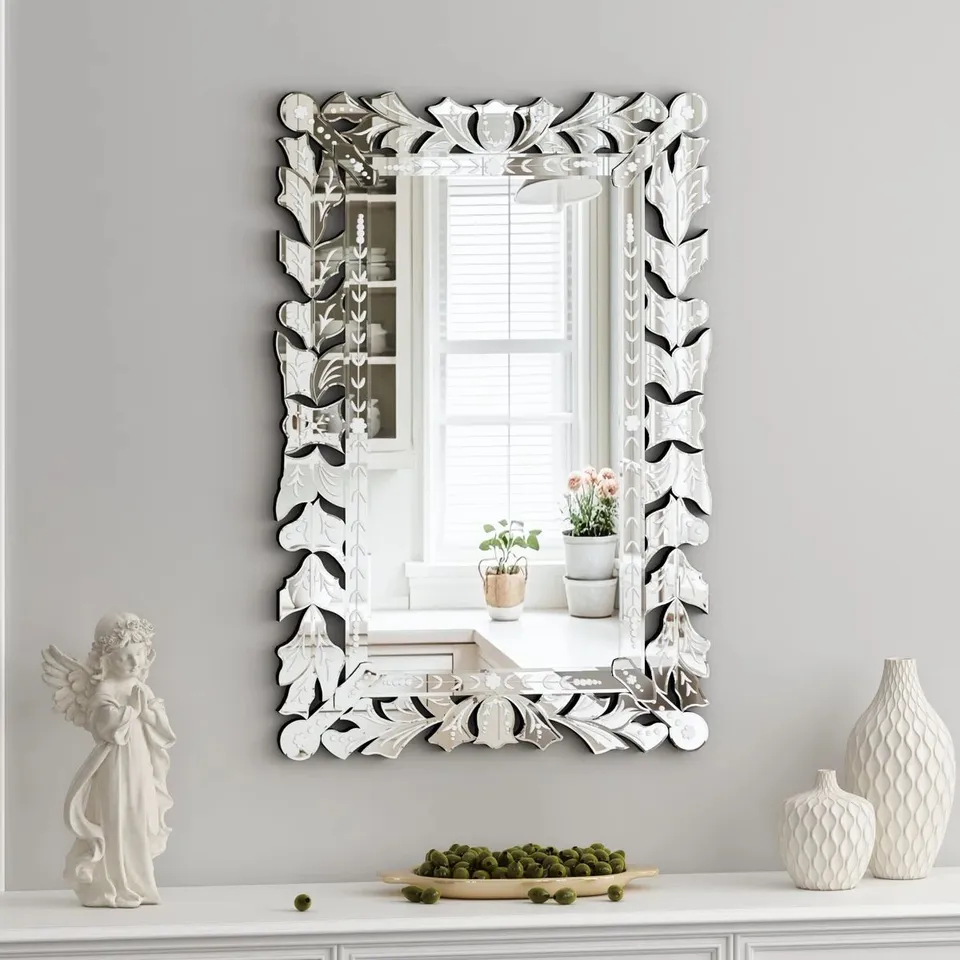 BOXED VENETIAN WALL MIRROR GLASS FRAMED FLAT ACCENT MIRROR