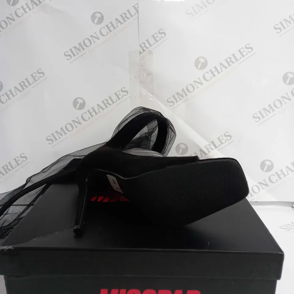 BOXED MISSPAP MESH PEEP TOE OVER THE KNEE BOOTS - SIZE 6