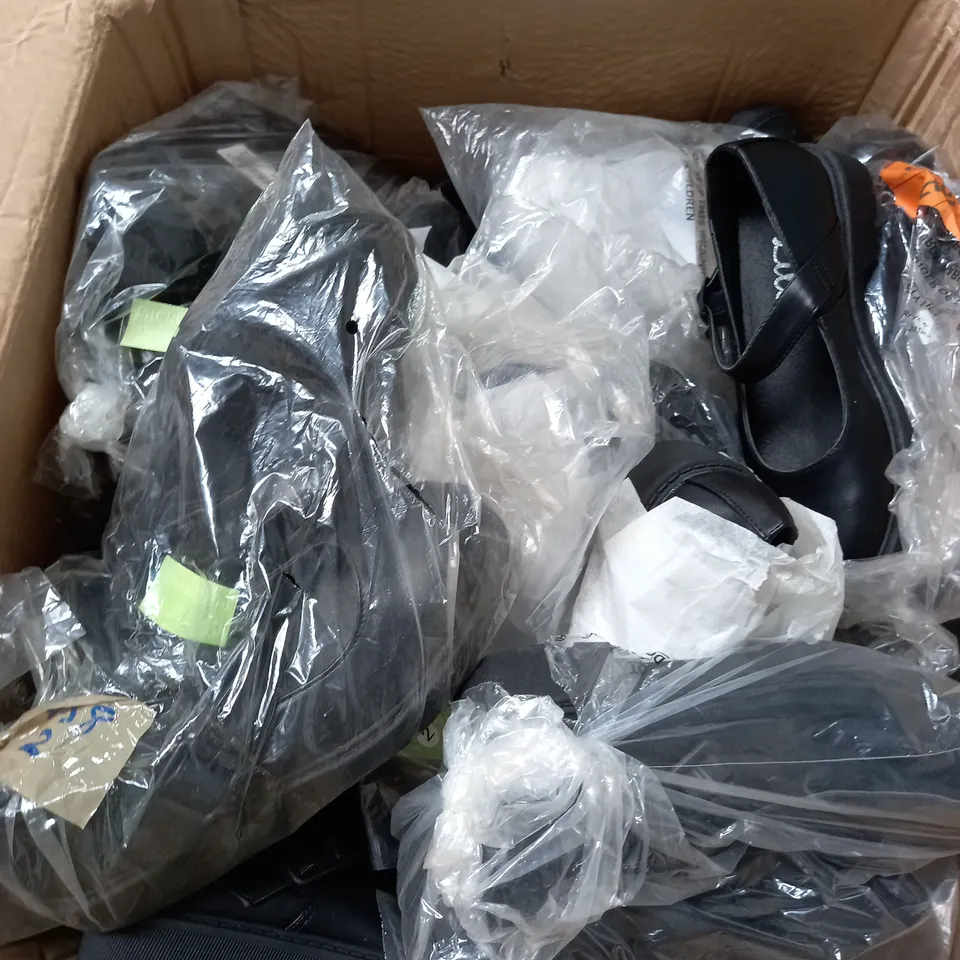 BOX OF APPROXIMATELY 10 PAIRS OF GIRLS SCHOOL SHOES IN BLACK - VARIOUS SIZES