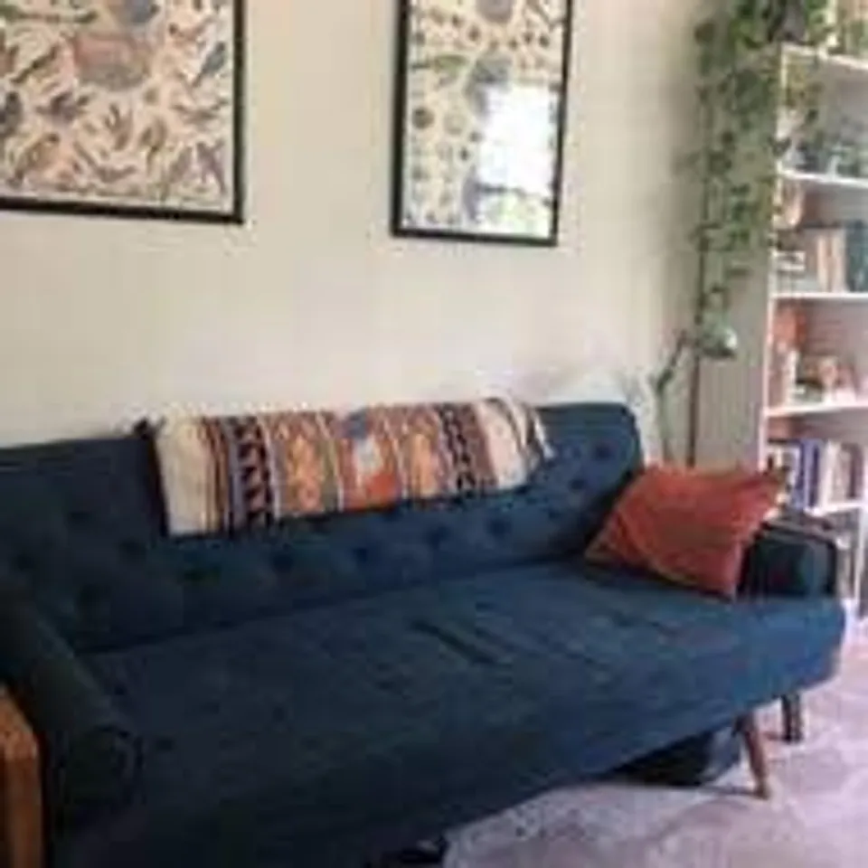 BOXED LISERON 3 SEATER UPHOLSTERED SOFA- NAVY BLUE