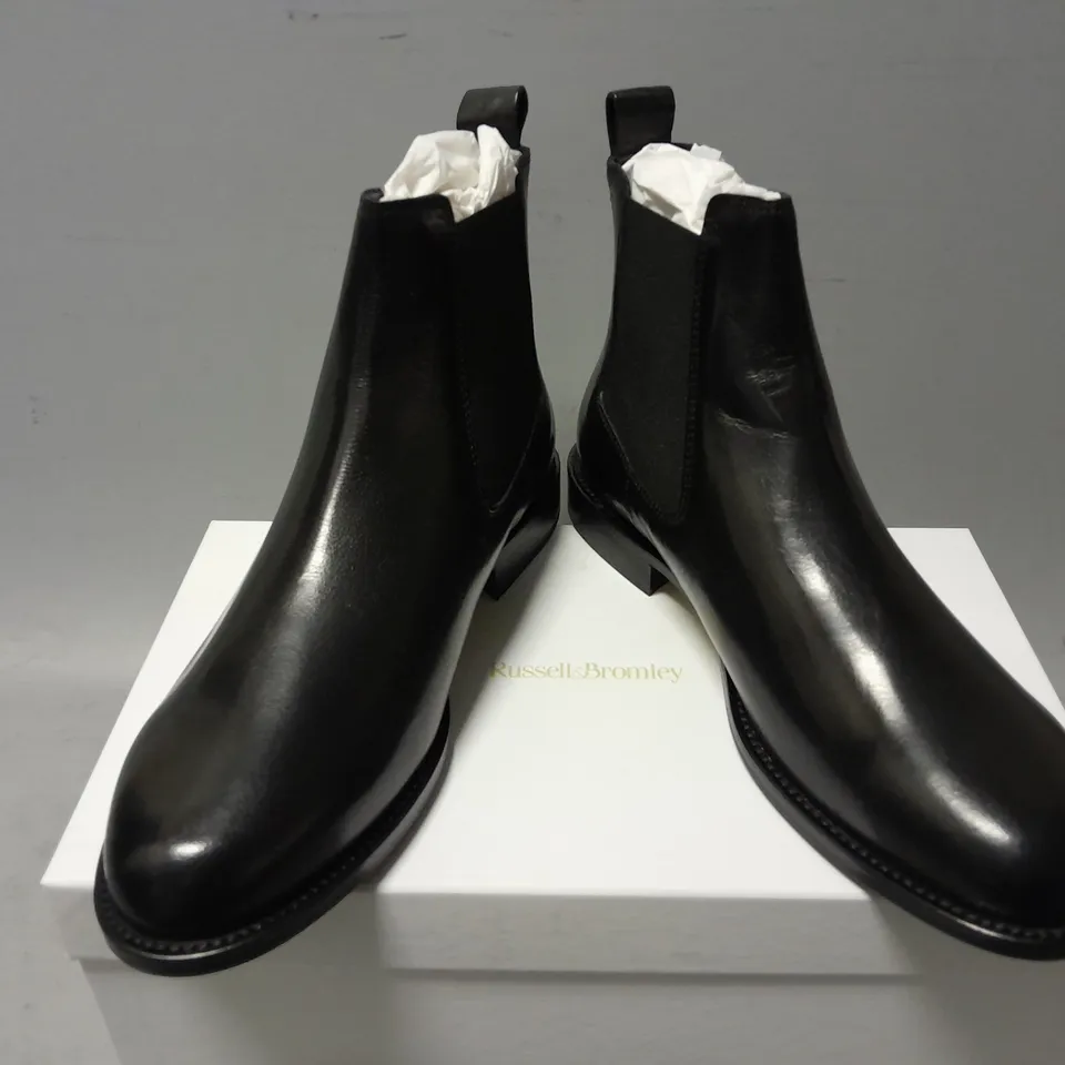 BOXED PAIR OF RUSSELL & BROMLEY BOND CHELSEA LOW ANKLE BOOT IN BLACK - SIZE 40