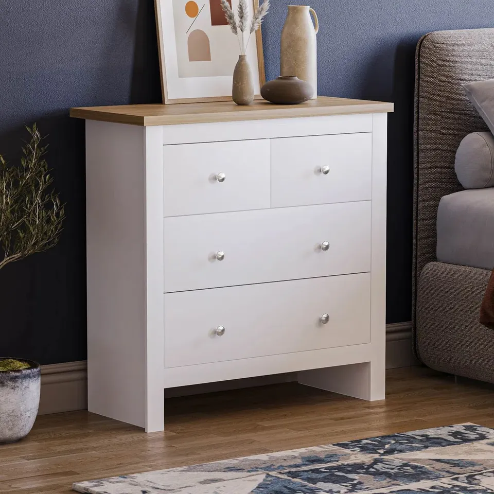 BOXED MORLEY 79cm W 4-DRAWER CHEST OF DRAWERS - WHITE (1 BOX)