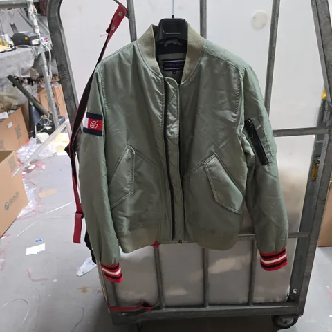 TOMMY HILFIGER OLIVE GREEN BOMBER JACKET - MEN'S UK M