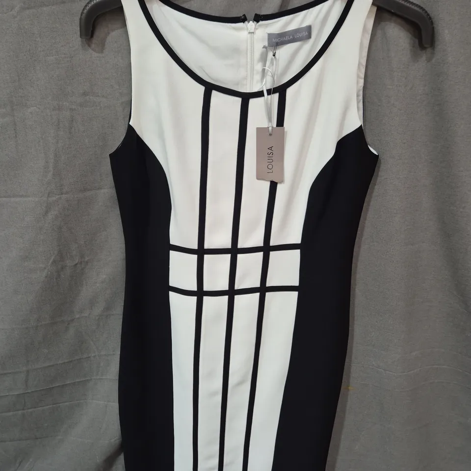 Michaela Louisa Women's Black & White Geometric Panel Dress - SIZE