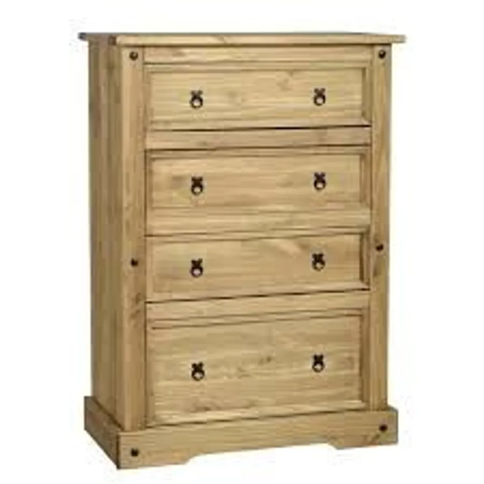 BOXED CORONA PINE 4 DRAWER CHEST - DISTRESSED WAXED PINE (2 BOXES)