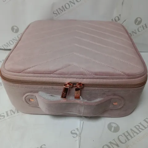 boxed pink vanity case with adjustable compartment's   