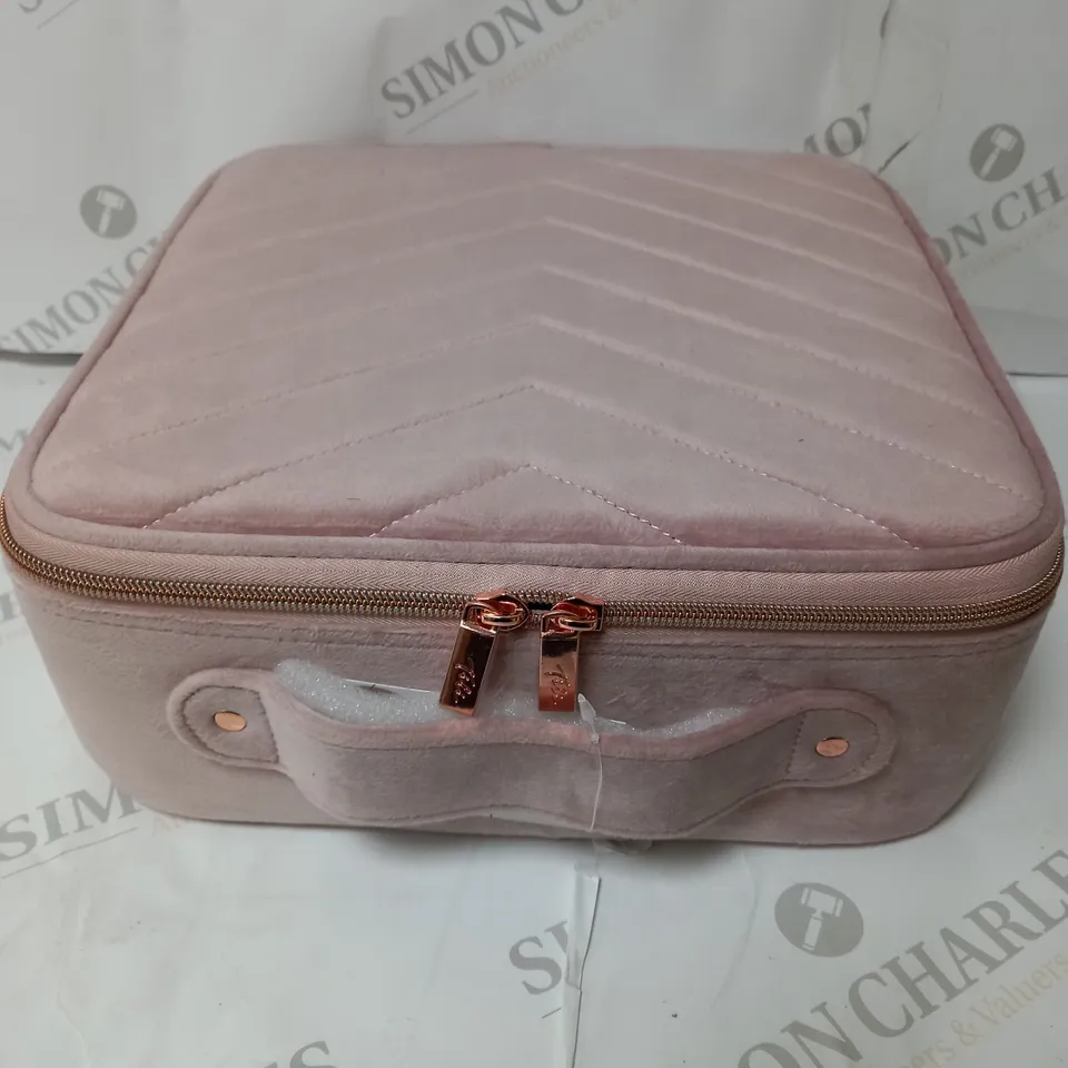 boxed pink vanity case with adjustable compartment's   