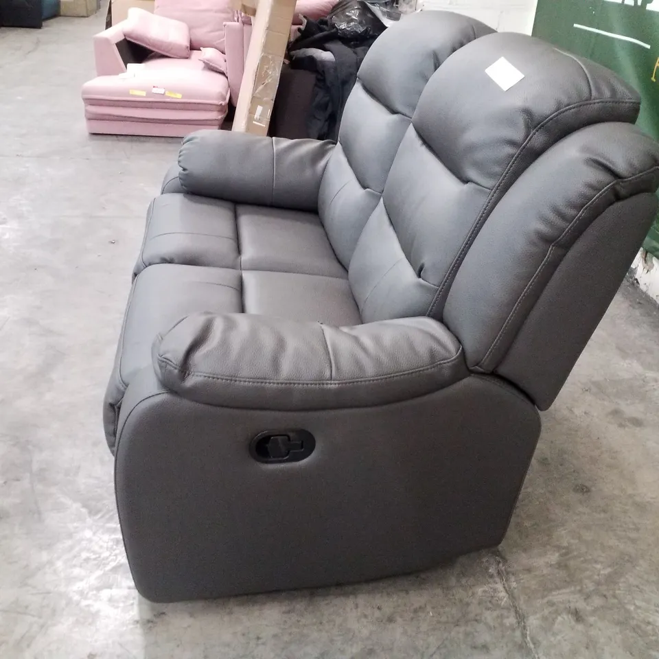 QUALITY DESIGNER 2 SEATER MANUAL RECLINER SOFA - DARK GREY FAUX LEATHER 