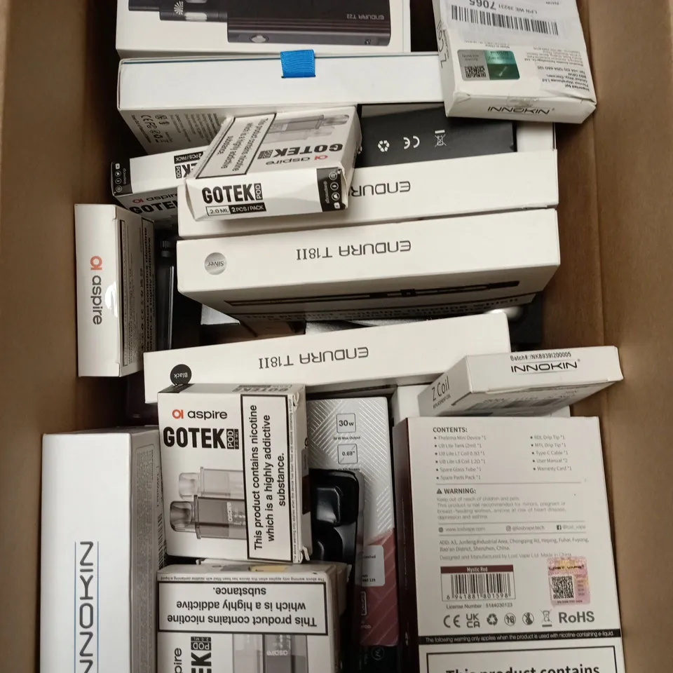 APPROXIMATELY 15 ASSORTED E-CIGARETTE PRODUCTS TO INCLUDE - INNOKIN, LOST VAPE, ENDURA ETC 