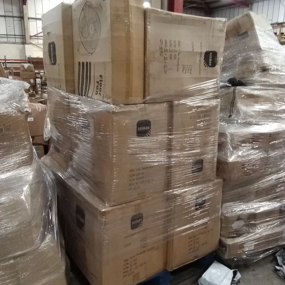 PALLET OF ASSORTED HOUSEHOLD GOODS AND PRODUCTS TO INCLUDE; GYM MATS AND FLOOR FANS 