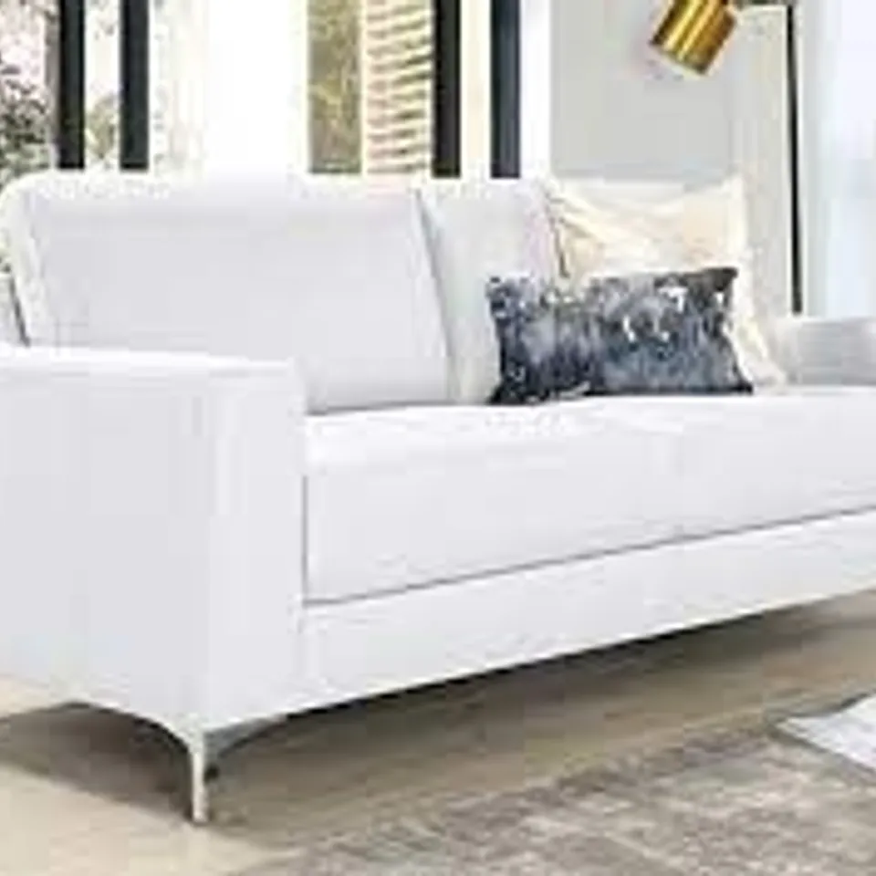 BOXED DESIGNER MISSION WHITE LEATHER 3 SEATER SOFA (1 BOX)