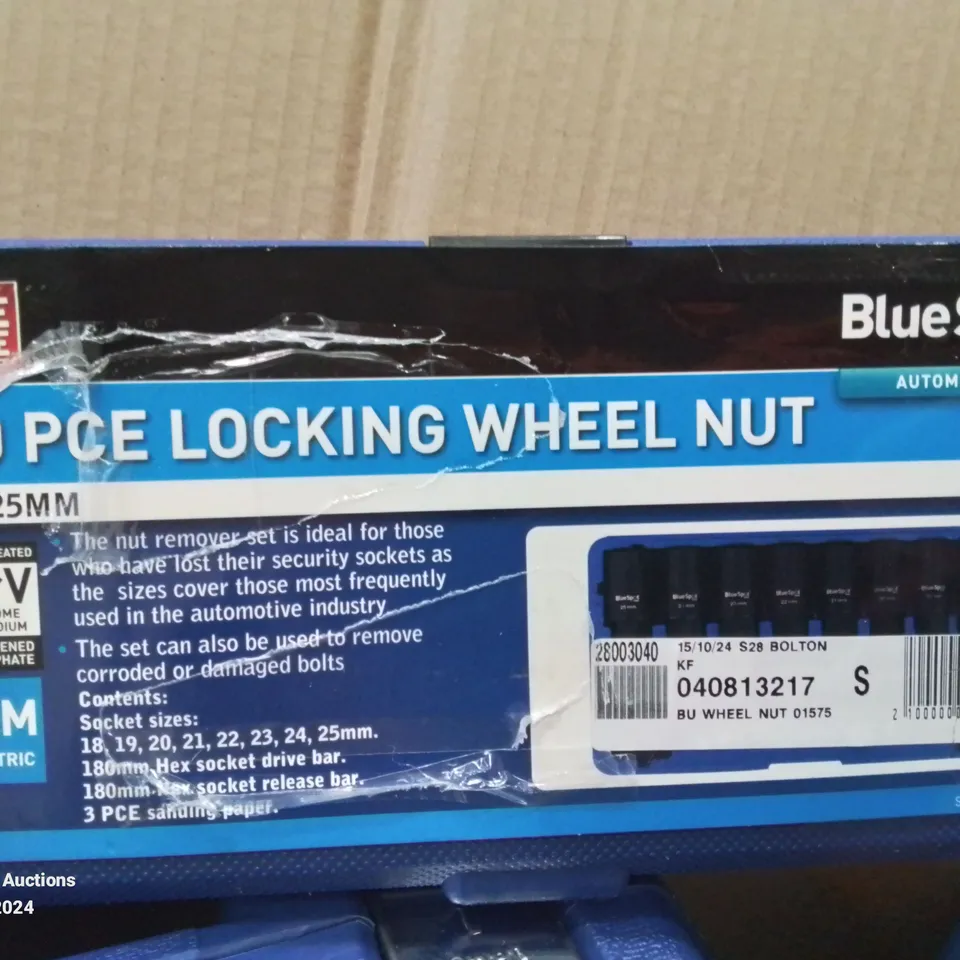 BOX CONTAINING MIXED TOOLS TO INCLUDE: 10PC LOCKING WHEEL NUT SET, 46 SOCKET SET, 94PC METRIC SOCKET SET, IMPACT TORX BIT SOCKETS 