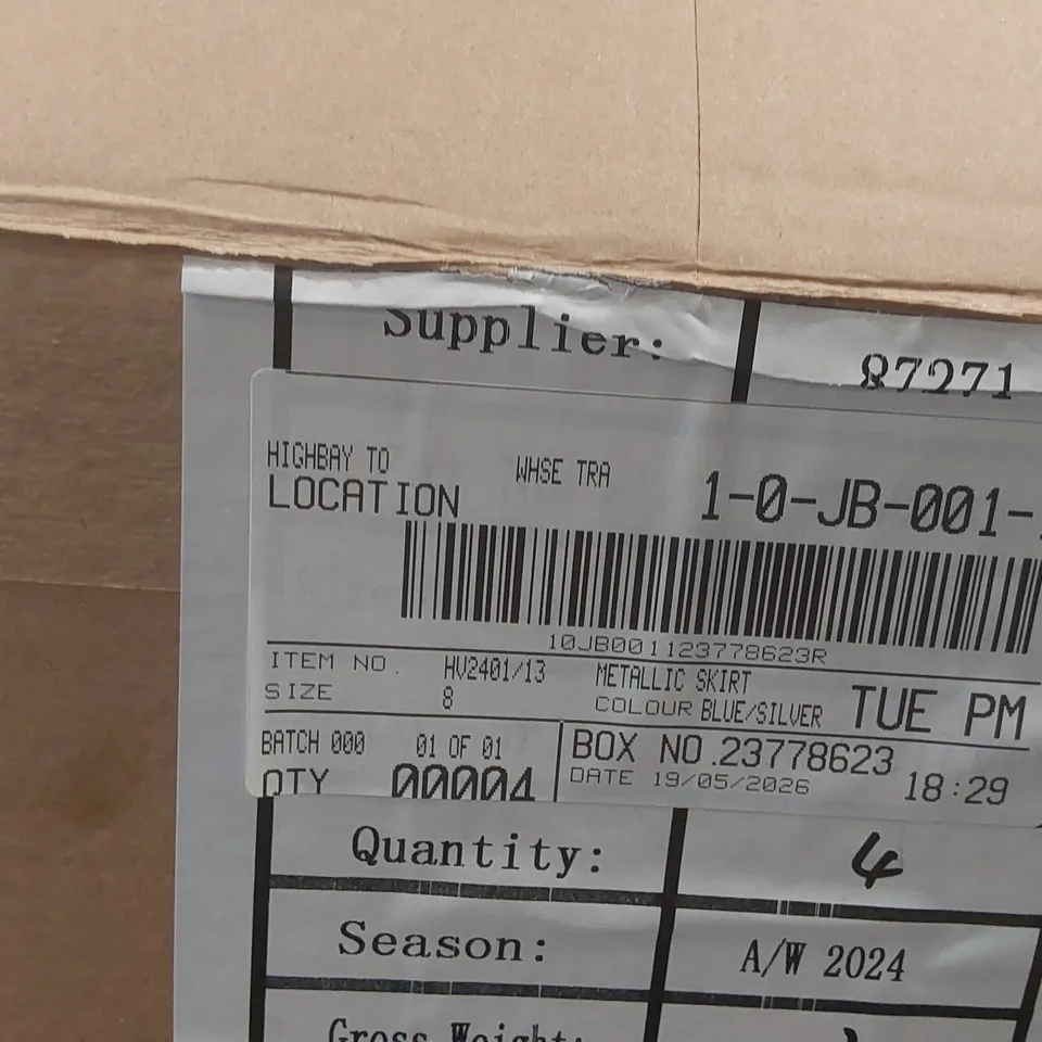BOX CONTAINING APPROXIMATELY 4x BRAND NEW JD WILLIAMS METALIC SKIRTS - SIZE 8