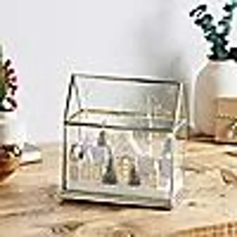 HOME STORIES PRE LIT SNOW VILLAGE IN GLASS HOUSE