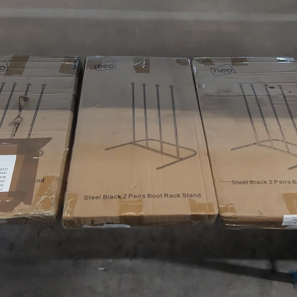 LOT OF 3X BOXED NEO STEEL BLACK 2 PAIR BOOT RACK STANDS (1 ITEM)