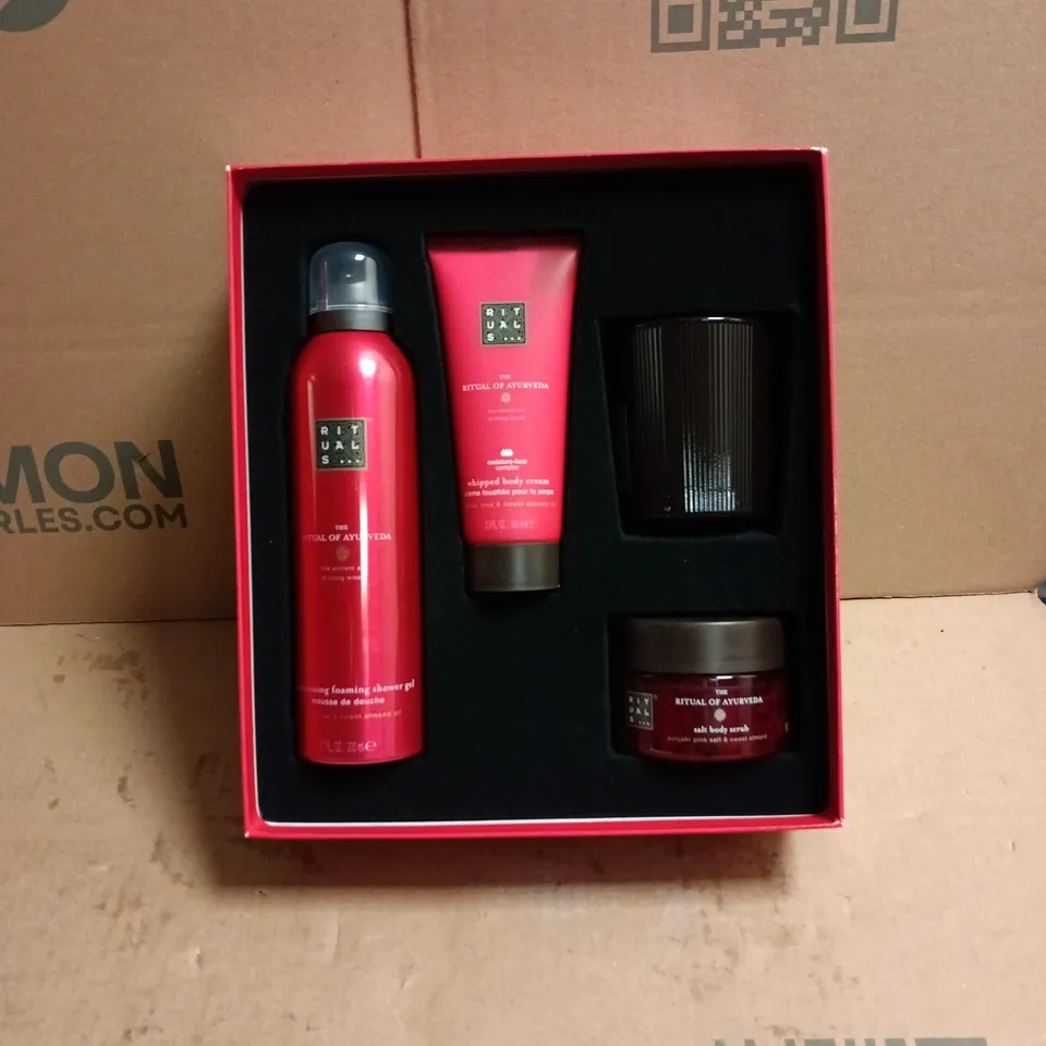 RITUALS... THE RITUAL OF AYURVEDA 4 ITEM BOX SET TO INCLUDE CANDLE, BODY CREAM, SHOWER GEL ETC