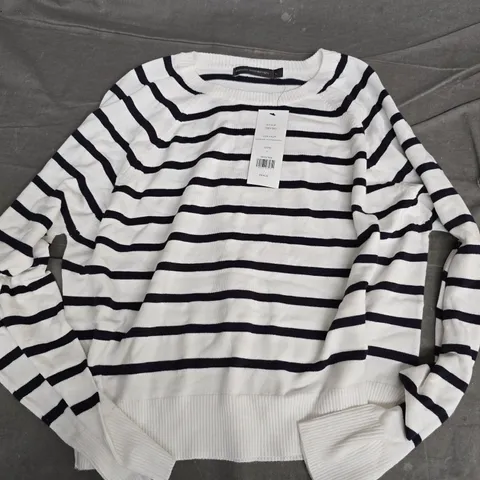 FRENCH CONNECTION STRIPED KNIT JUMPER – WHITE & NAVY, SIZE L