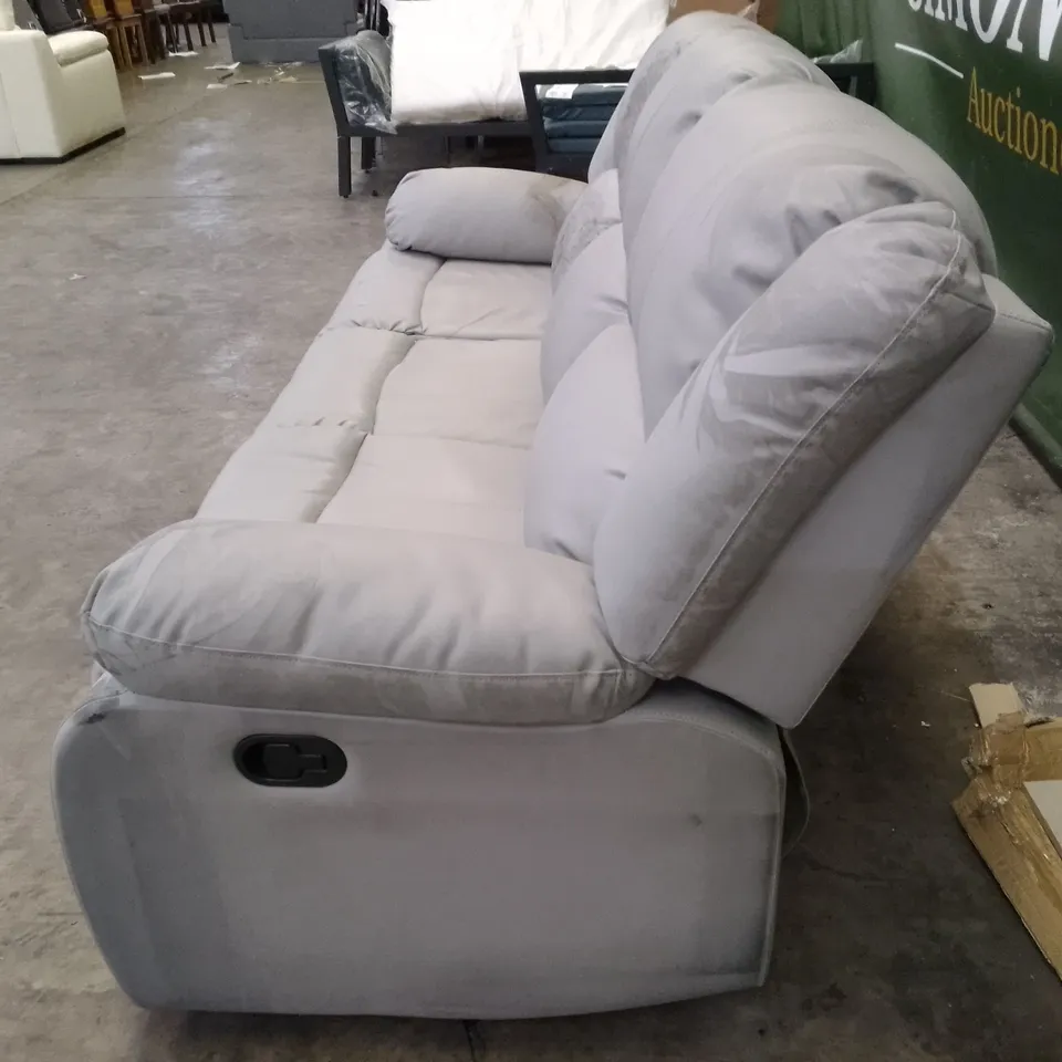 QUALITY DESIGNER DAKOTA MANUAL RECLINER 3 SEATER SOFA - LIGHT GREY LEATHER