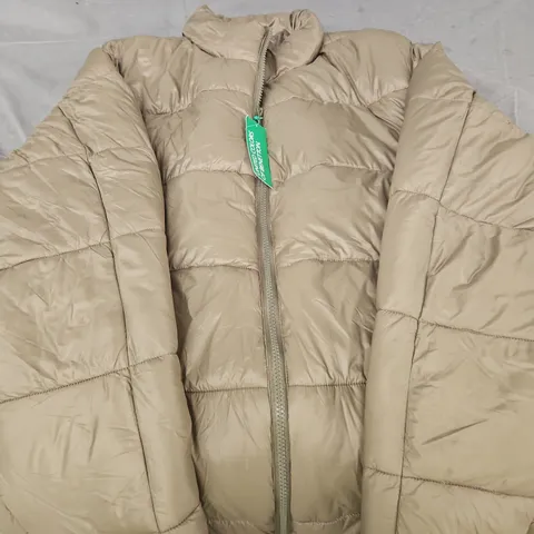 UNITED COLOURS OF BENETTON QUILTED PUFFER JACKET WITH FRONT ZIP OLIVE GREEN SIZE EL