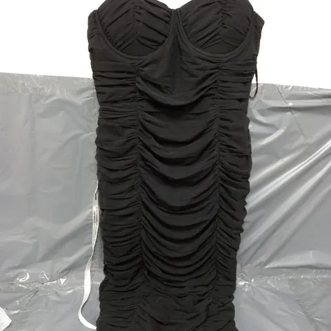 CLUB L LOVE TAPES BLACK CORSET MESH MIDI DRESS IN BLACK - UK 12