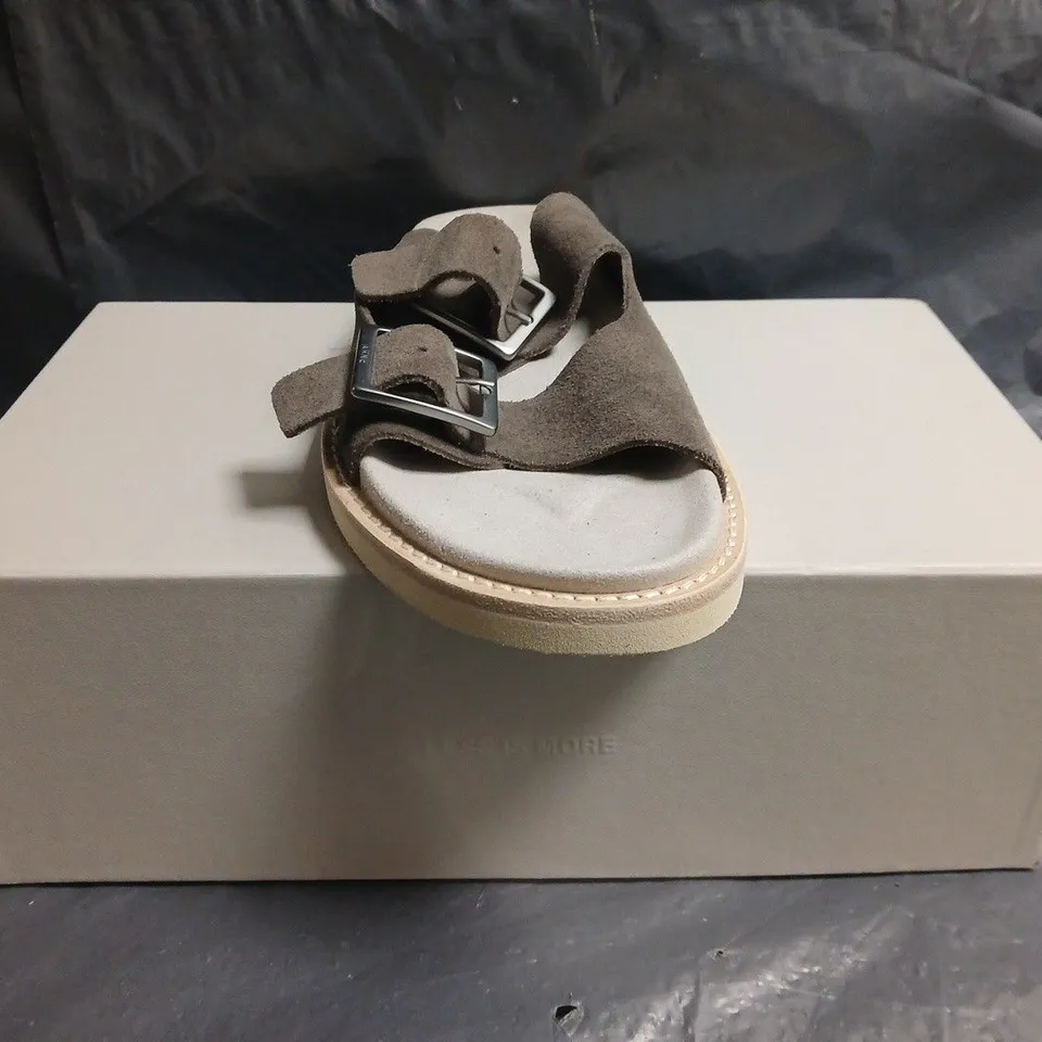 BOXED PAIR OF ARNE SUEDE SANDALS IN TAUPE SIZE UK 8