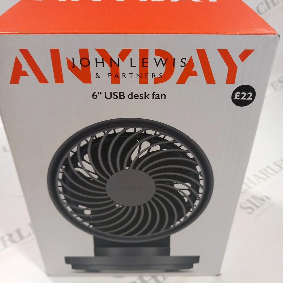 BOXED JOHN LEWIS ANYDAY 6" USB DESK FAN