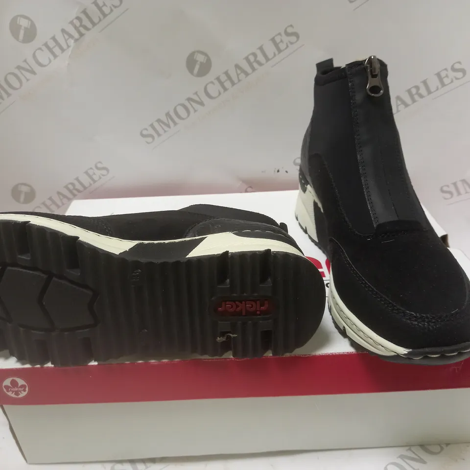 BOXED RIEKER BLACK HIGH TOP TRAINER - SIZE 5