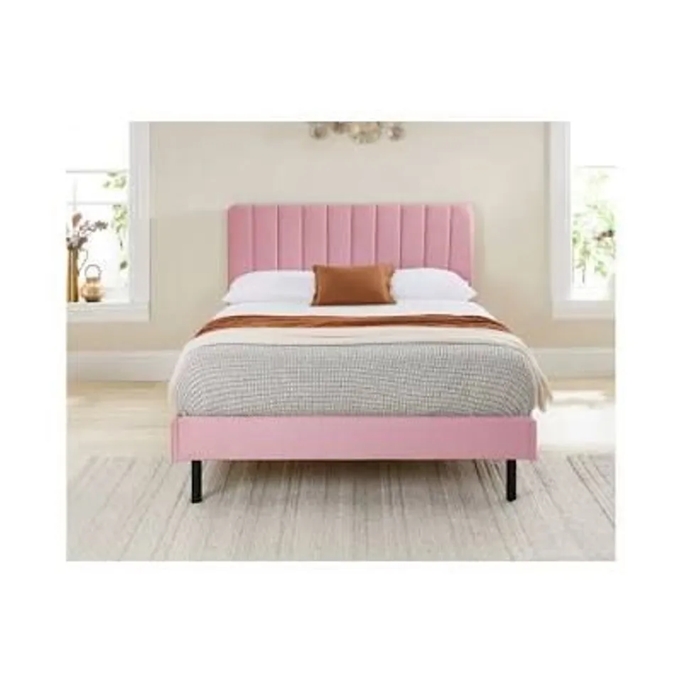 ASPIRE ROSELLA VELVET UPHOLSTERED BED FRAME 3FT SINGLE PINK PLUSH VELVET