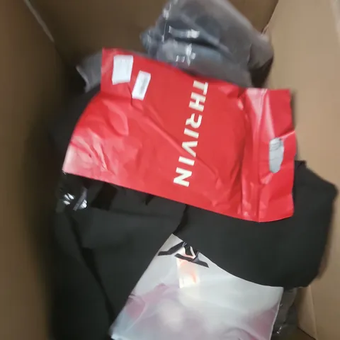 LARGE BOX OF APPROXIMATELY 25 ASSORTED CLOTHING ITEMS IN VARIOUS COLOURS, STYLES AND SIZES - COLLECTION ONLY