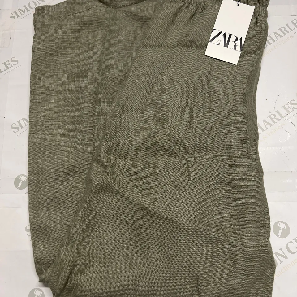 ZARA LINEN FLARED DRAWSTRING PANTS IN SAGE GREEN SIZE S
