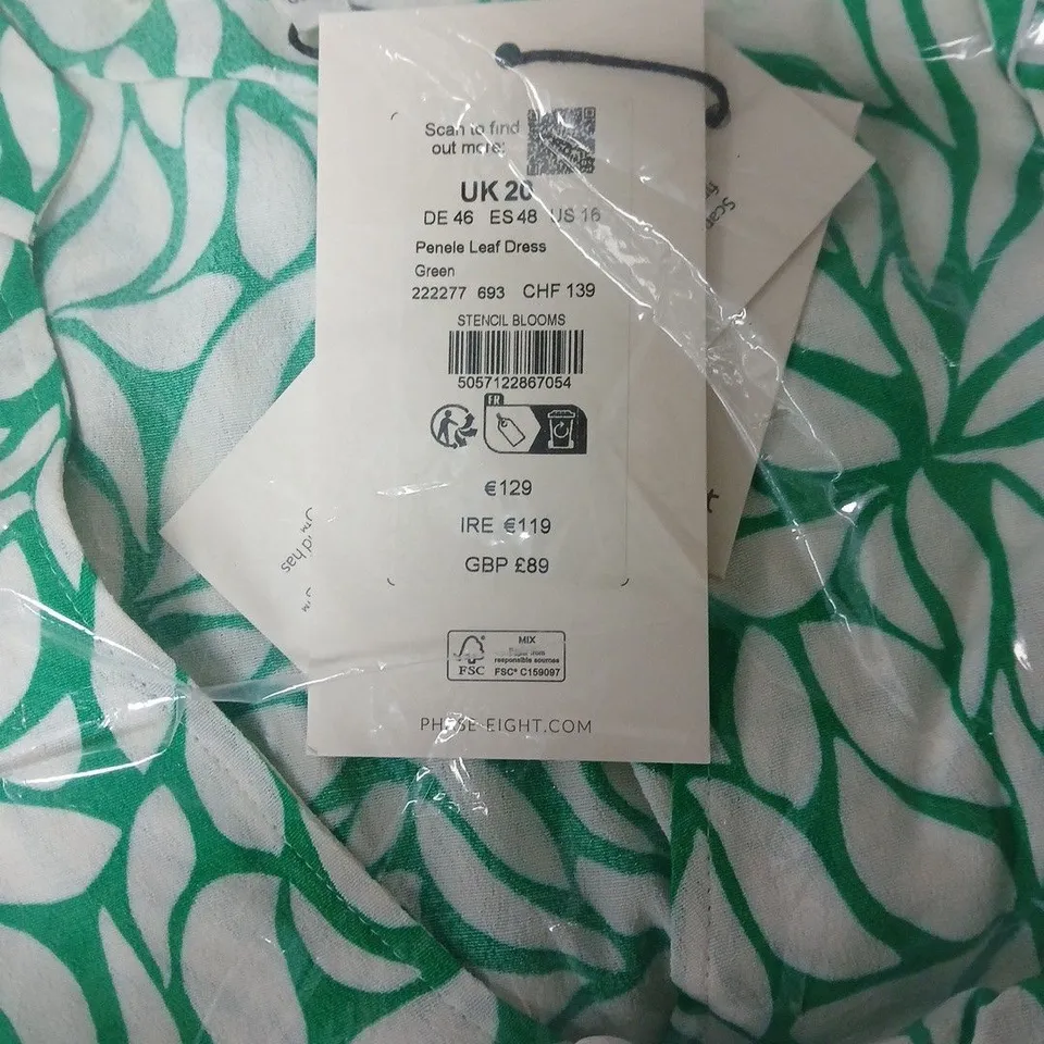 PHASE EIGHT PENELE LEAF DRESSS GREEN UK 20. BAGGED