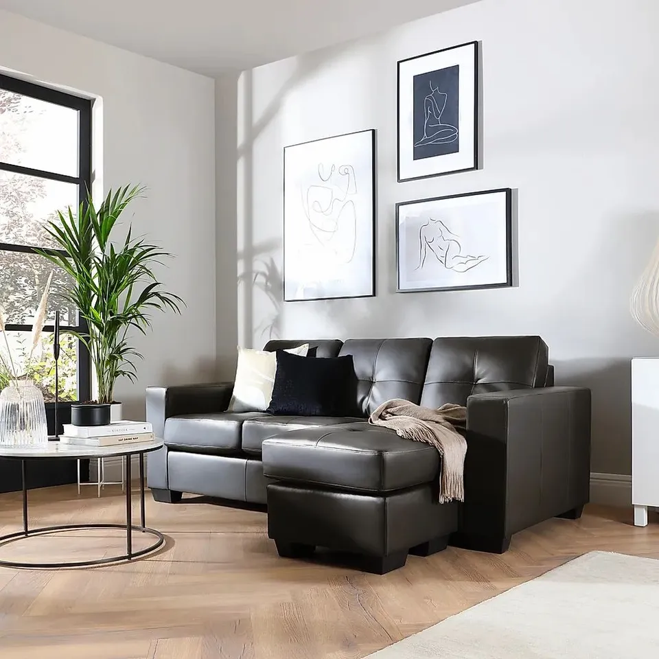 BOXED DESIGNER RIO BROWN LEATHER L SHAPED CORNER SOFA (2 BOXES)