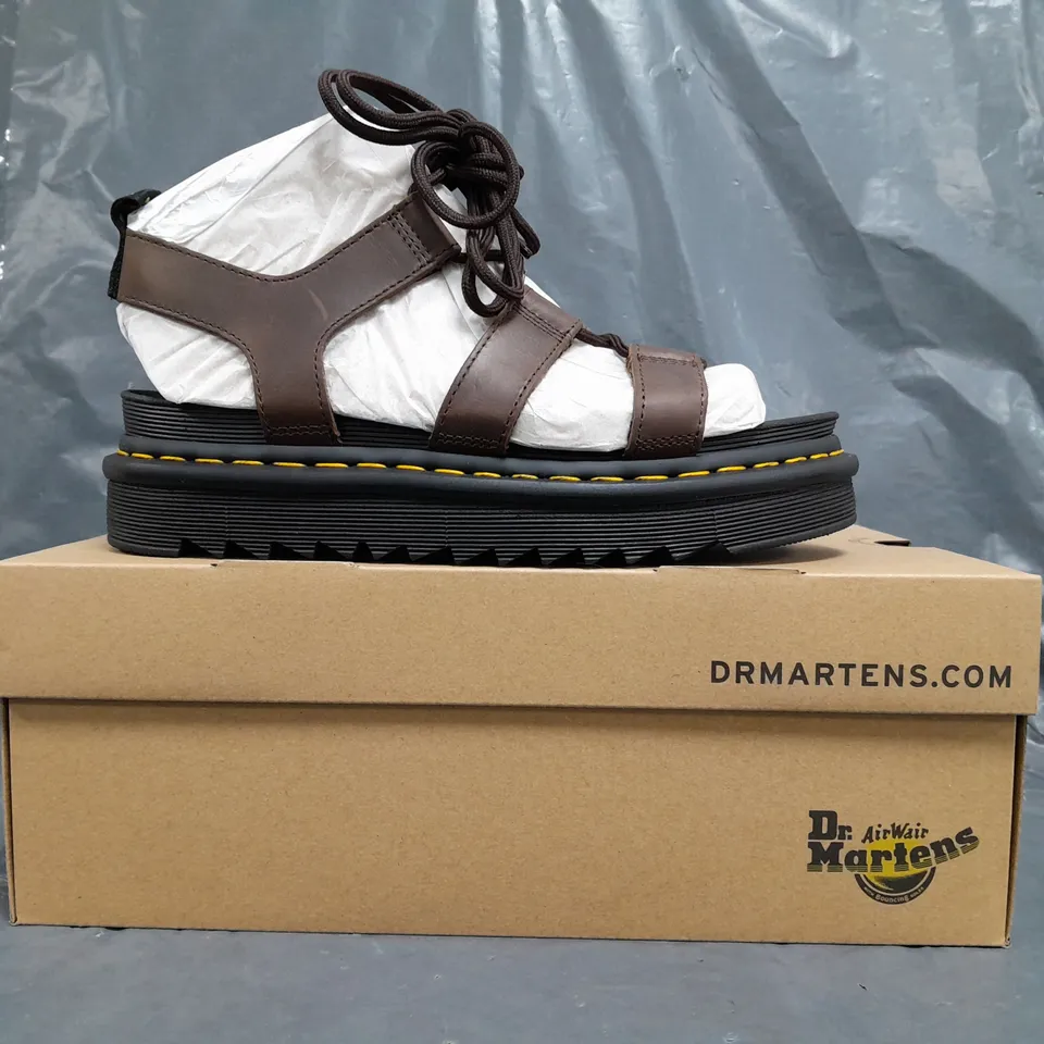 BOXED PAIR OF DR MARTENS NARTILLA SANDALS IN DARK BROWN SIZE UK 7