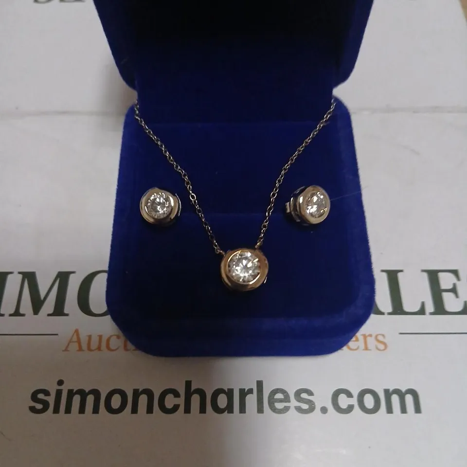 DIAMONIQUE 1.9CT TW BEZEL SET NECKLACE & EARRINGS SET STERLING SILVER 