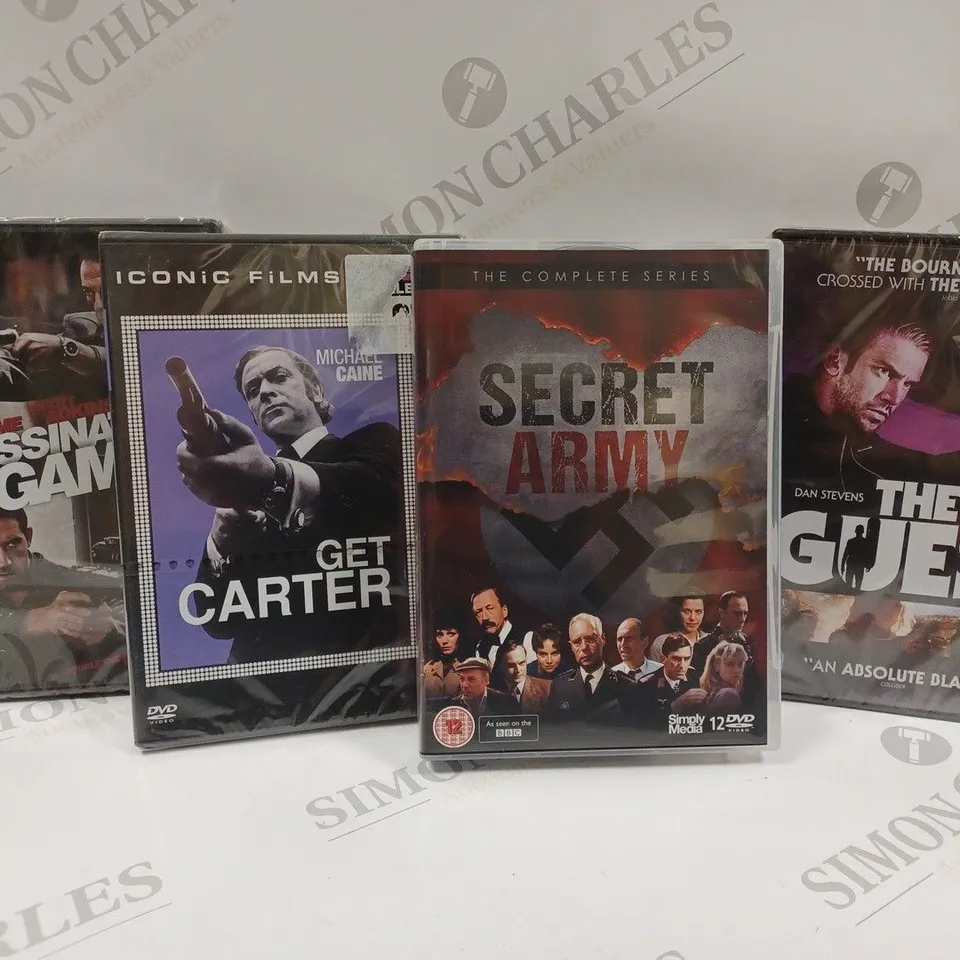 BOX OF APPROX 8 DVD'S TO INCLUDE SECRET ARMY, THE GUEST, GET CARTER, ETC. 