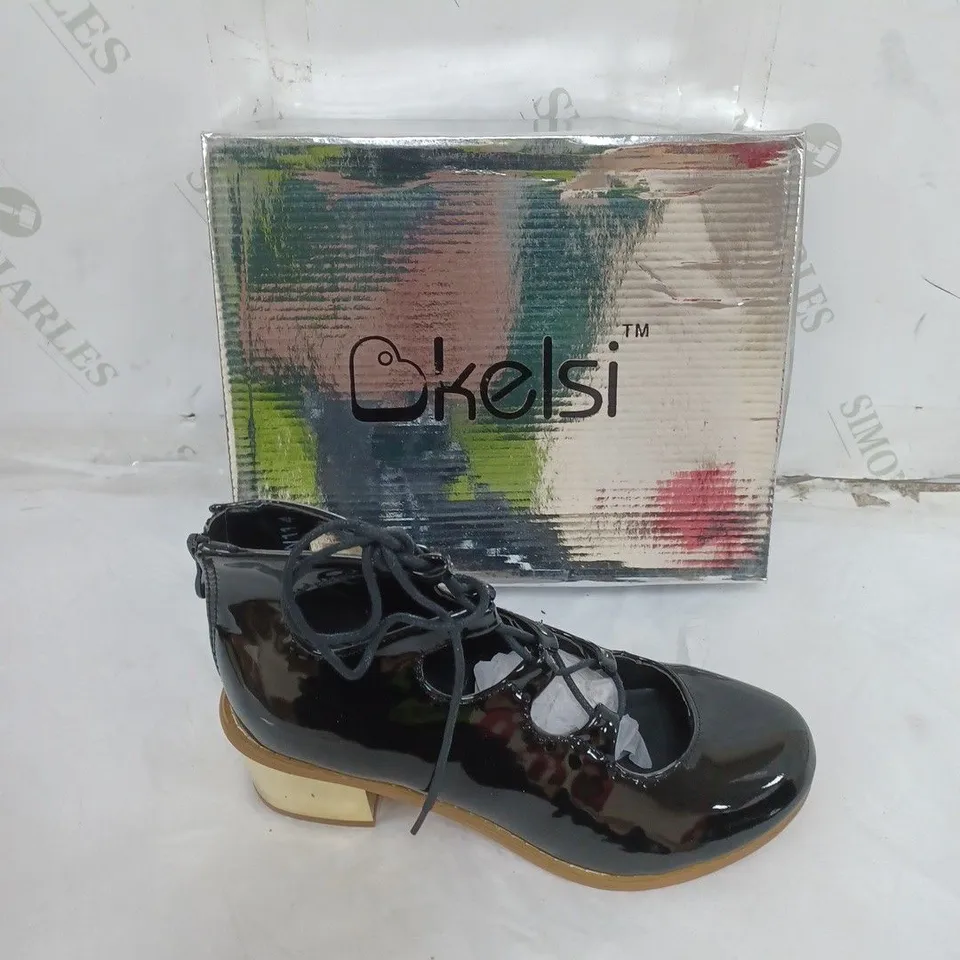 APPROXIMATELY 10 PAIRS OF BOXED KELSI BLACK BLOCK HEEL LACED BOOT IN VARIOUS SIZES