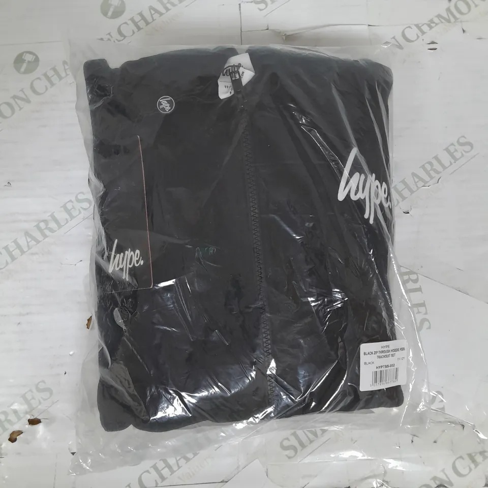 HYPE KIDS ZIP THROUGH HOODIE TRACKSUIT SET IN BLACK SIZE 11-12YRS