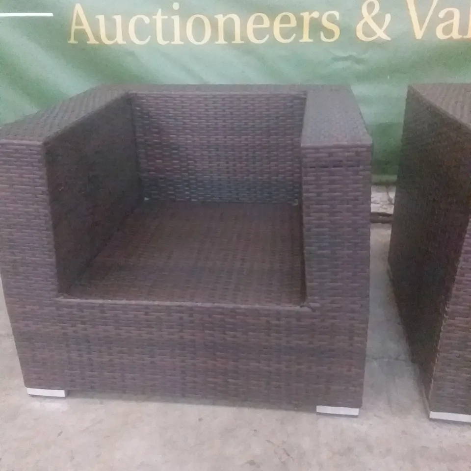X2 RATTAN EFFECT GARDEN ARMCHAIRS BROWN