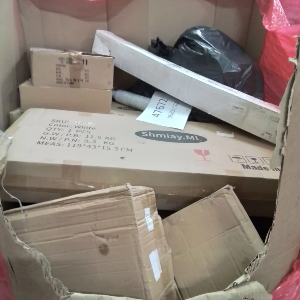 PALLET OF ASSORTED HOUSEHOLD GOODS AND PRODUCTS TO INCLUDE; TRAMPOLINE, PIZZA STONE, BOXED FURNITURE ETC