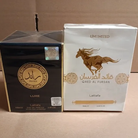 BOX OF APPROX 20 ASSORTED BOXED FRAGRANCES TO INCLUDE QAED AL FURSAN & LUXE LATTAFA