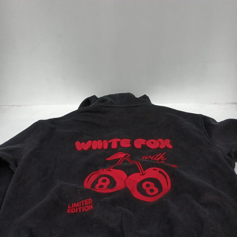 WHITE FOX "WITH LOVE" MEDIUM/LARGE BLACK HOODIE GRAPHIC ON REVERSE