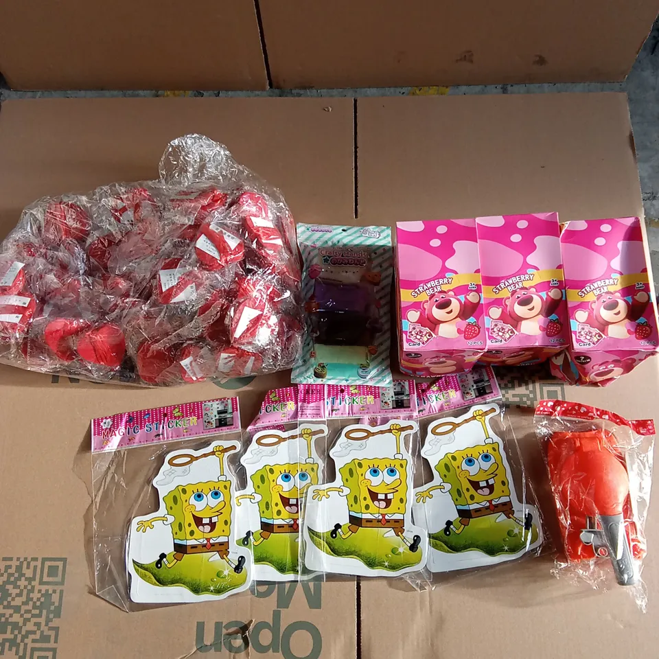 PALLET OF APPROXIMATELY 8 BOXES OF ASSORTED ITEMS TO INCLUDE: STRAWBERRY BEAR SUPRISE CARDS, SPONGEBOB STICKERS ECT