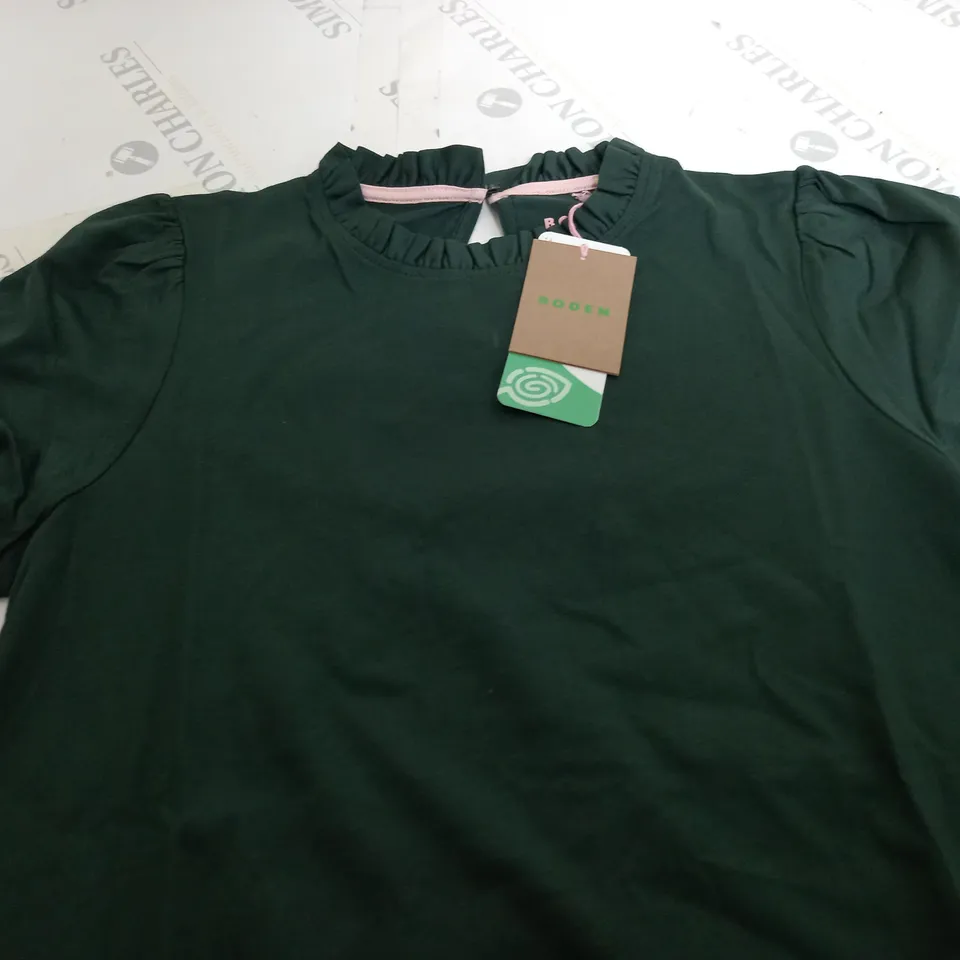 BODEN FRILLED COLLAR TOP IN GREEN - UK 10