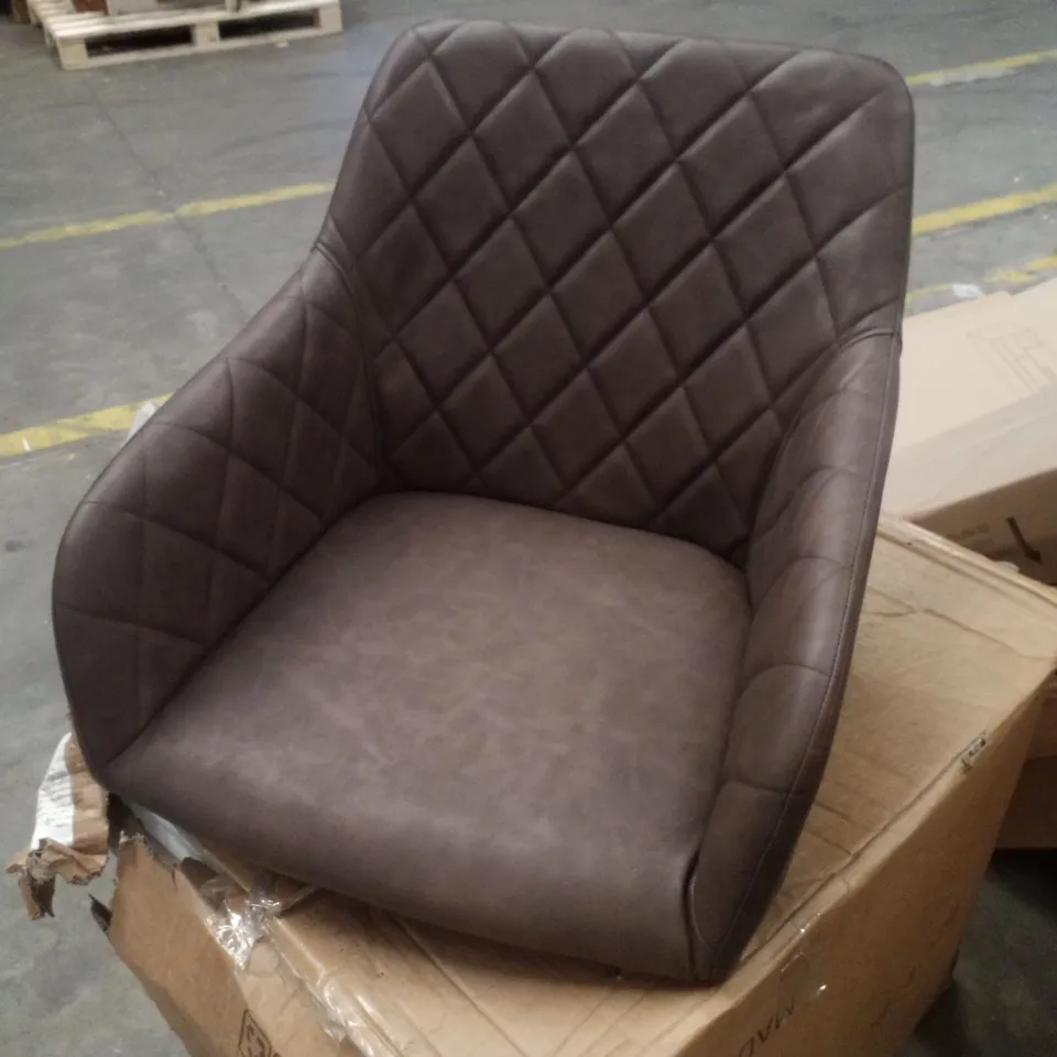 BOXED MOREE FAUX LEATHER SWIVEL DINING CHAIR - BROWN