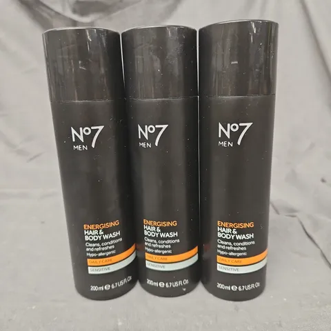 PACK OF 3 NO7 MEN HAIR AND BODY WASH 200ML 