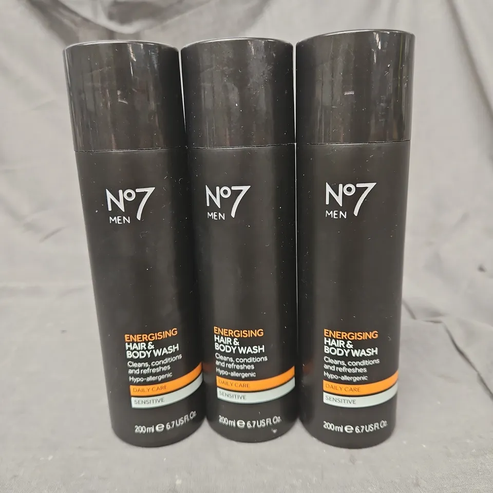 PACK OF 3 NO7 MEN HAIR AND BODY WASH 200ML 