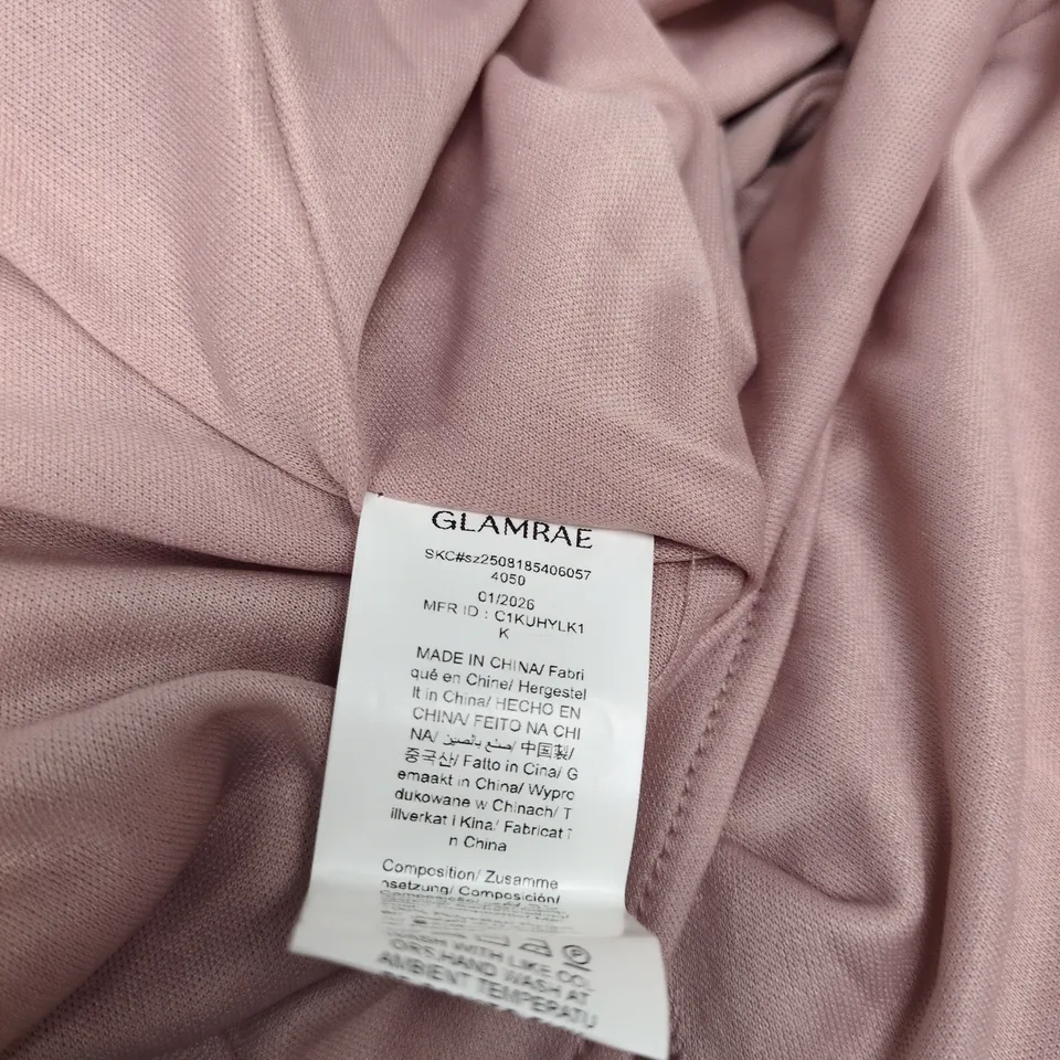GLAMRAE BLUSH PINK EVENING GOWN WITH FLORAL EMBELLISHMENT – SIZE S